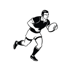 silhouette vector illustration of a rugby player running with the ball isolated on white background