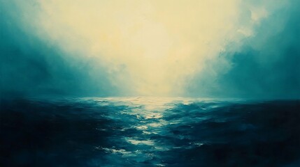 Ocean Serenity Oil Painting of Sunlight Over Dark Sea