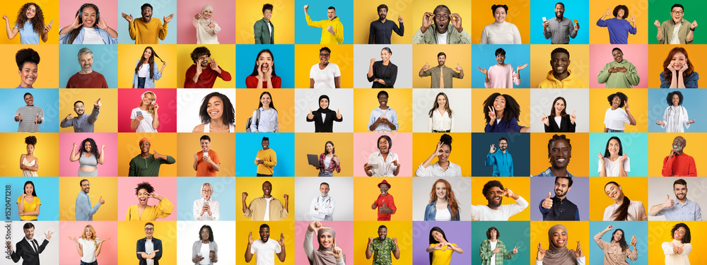 Poster this vibrant collection features a diverse group of individuals expressing joy and connection.