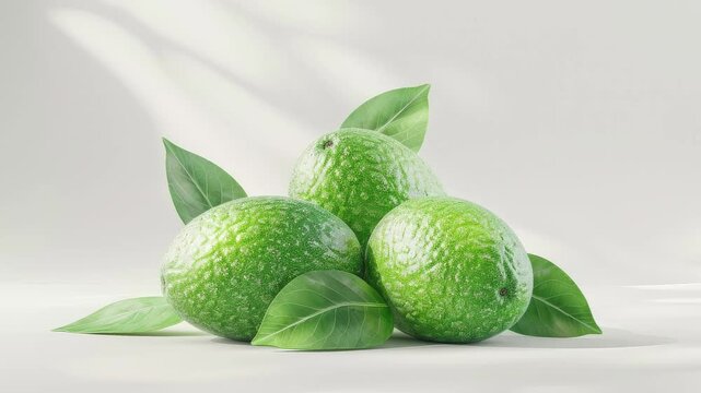 Bright 3D feijoas with realistic skins on a white background