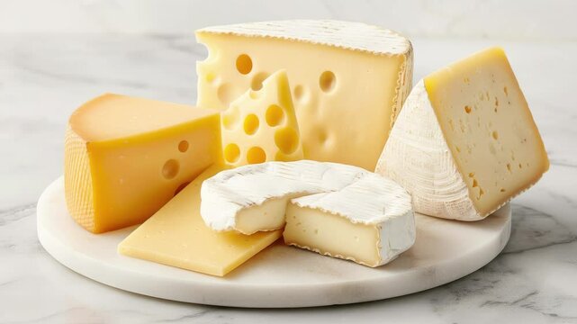 Cheese assortment on a marble slab