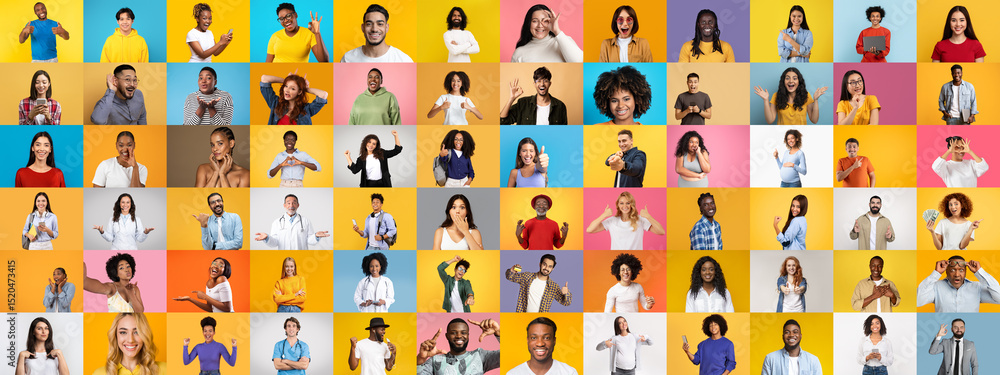 Poster a collection of portraits featuring a diverse group of people expressing joy and showcasing their un