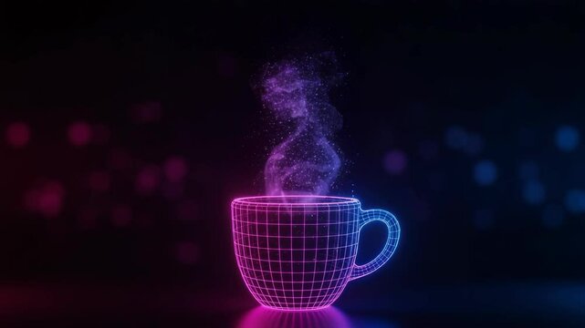 Neon Wireframe Coffee Cup