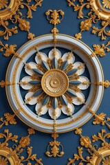 ceiling medallion with radial symmetry and golden filigree background background wallpaper for card invitation or phone