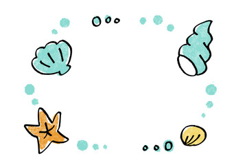 夏の海モチーフ手書きフレーム・涼しげでかわいいデザイン素材