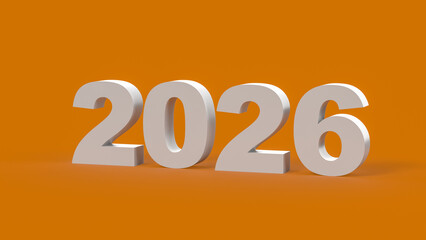 The 2026 number on orange color Background 3d Rendering.