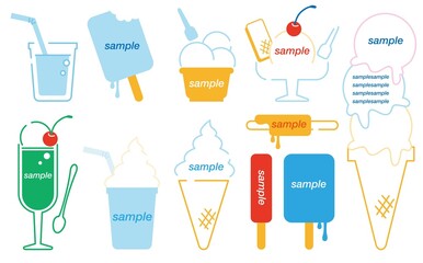 かわいいアイスのイラストデザインフレーム素材セット