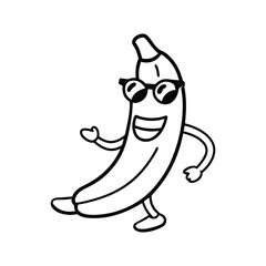 funny cartoon banana vector art character with sunglasses dancing isolated on white background.