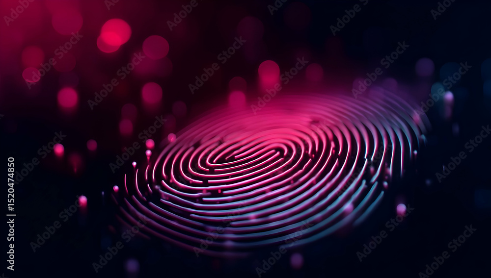 Poster a vibrant digital fingerprint design showcasing intricate patterns and colorful bokeh effects.