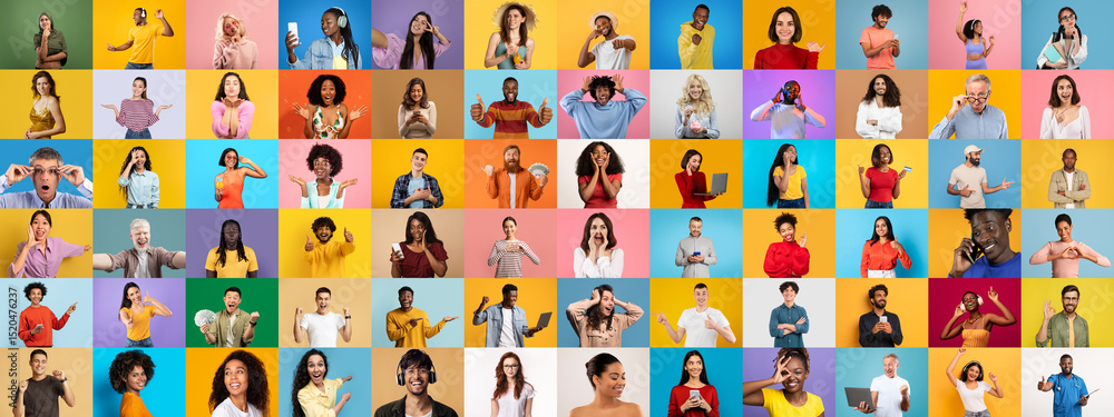 Aufkleber this vibrant collage features a diverse group of individuals, each displaying unique expressions and