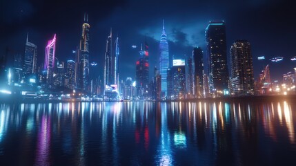 Obraz premium Neon-Lit Jungle with Glowing Plants and Cybernetic Vibes By Generated AI