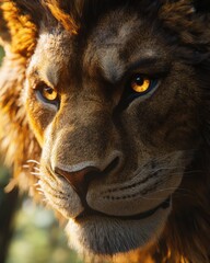Close-up of a Fierce Wild Lion's Face By Generated AI