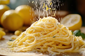 Authentic Italian Lemon Spaghetti. Creamy Cheese & Herb Garnish for Vibrant Culinary Dining