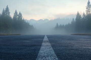 Misty Mountain Road. Serene Scenic Route Through Foggy Wilderness