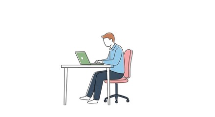 Simple Line Art Illustration of a Person Working on a Laptop