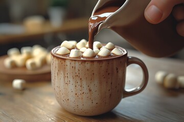 Cozy Winter Beverage Delight. Indulge in Gourmet Hot Chocolate with Marshmallows