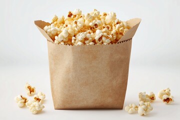 Buttery Popcorn Snack in Brown Paper Container - Gourmet Movie Theater Treat for Leisure and Relaxation