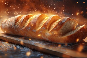 Golden Artisan Loaf Bread. Freshly Baked and Sliced on Rustic Table for Delicious Meal