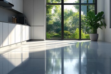 Modern Kitchen Interior Design. Spacious, Sunlit, and Stylish with Natural Light and Indoor Greenery