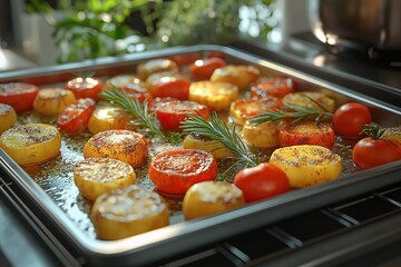 Oven-Baked Sliced Tomatoes with Fresh Herbs. A Healthy and Colorful Roasting Recipe
