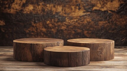 Rustic wood pieces podium. Background for perfume and cosmetic products