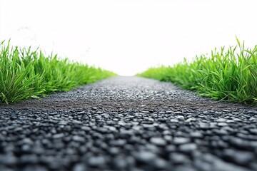 Scenic Asphalt Roadway Surrounded by Lush Meadows. Journey Through Tranquil Nature Path & Rural Landscape