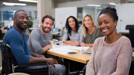 Fototapeta premium Team Collaboration Among Diverse Abilities in Modern Workplace