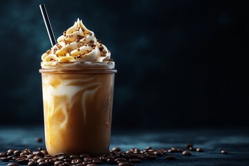 Iced Coffee Frappuccino. Refreshing Summer Drink with Creamy Caramel and Espresso