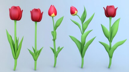 Vivid red tulips in various stages of bloom