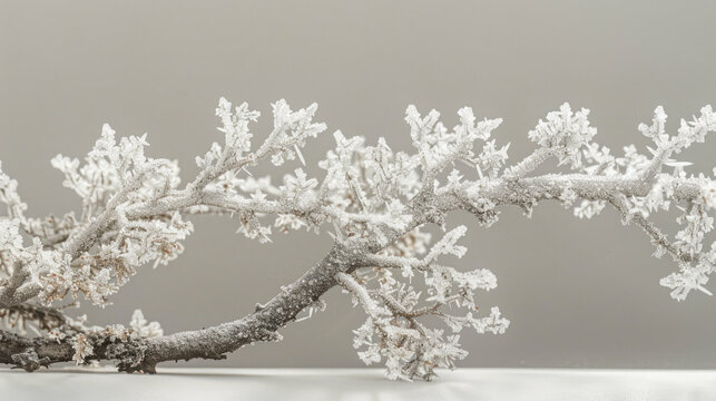Frost covered branch winter nature photography minimalist white gray serene