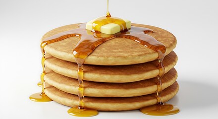 Delicious Stack of Pancakes Drizzled with Syrup and Melted Butter