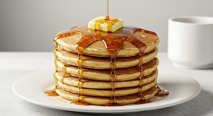 Golden Syrup Drizzled Stack of Pancakes with Melting Butter