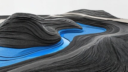 Layered landscape model with flowing water