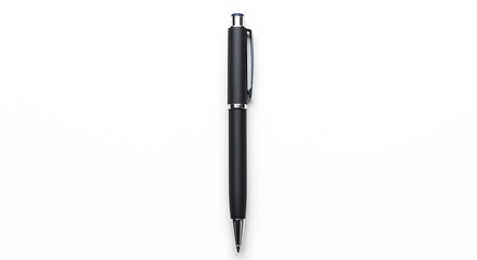 Sleek Black Ballpoint Pen on White Background: Minimalist Stationery Product Shot