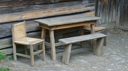 Rustic wooden table and chairs