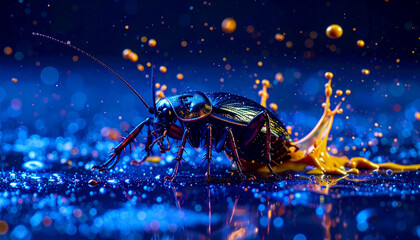 Macro Abstract Illustration of Giant Cockroach in a Messy Dirty Environment 312
