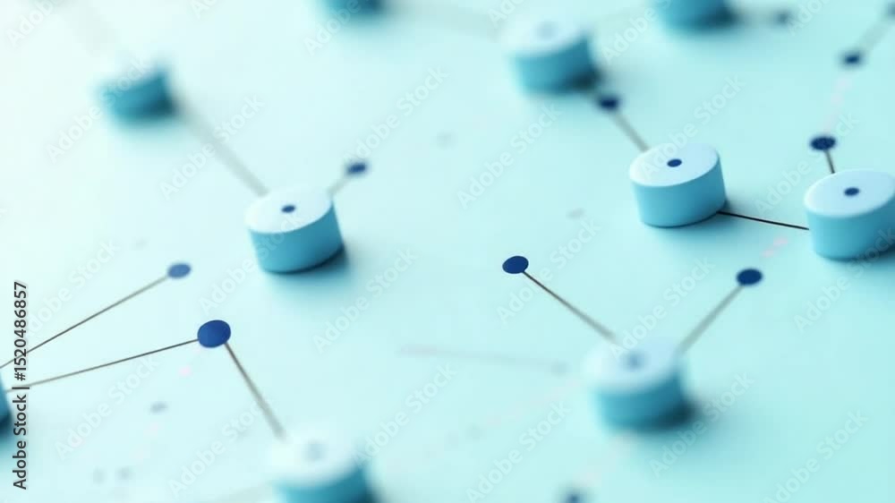 Aufkleber abstract network connection concept, connecting cylinders with blue dots, seamless loop