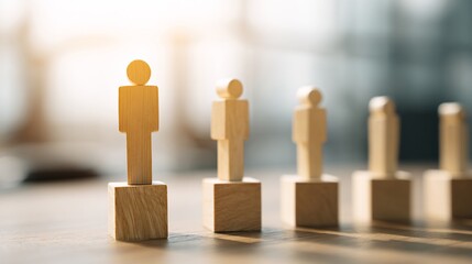 Wooden Figure Standing Out on a Pedestal, Representing Leadership and Recognition