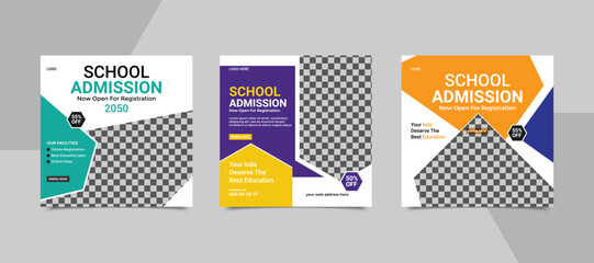 School admission template, School admission square banner, Back to school admission social media post.