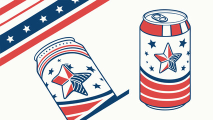 Two patriotic soda cans with stars and stripes on a white background in a simple illustration