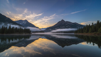 Morning Calm Above Lake Reflection