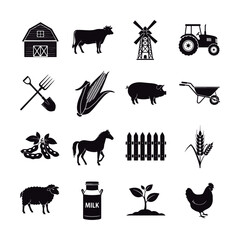 Farm Life Elements Silhouette Set.
