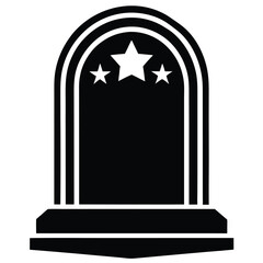 Patriotic monument graphic with stars symbol in black and white.