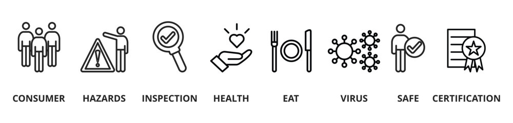 Banner Food Safety concept. Vector illustration with keywords and icons