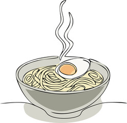 A minimalistic illustration of a steaming ramen bowl
