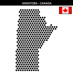 Big hexagonal dotted map of Manitoba in Canada