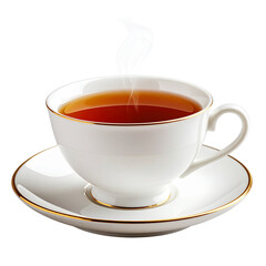 Classic Porcelain Teacup with Black Tea and Steam, isolated on a transparent background