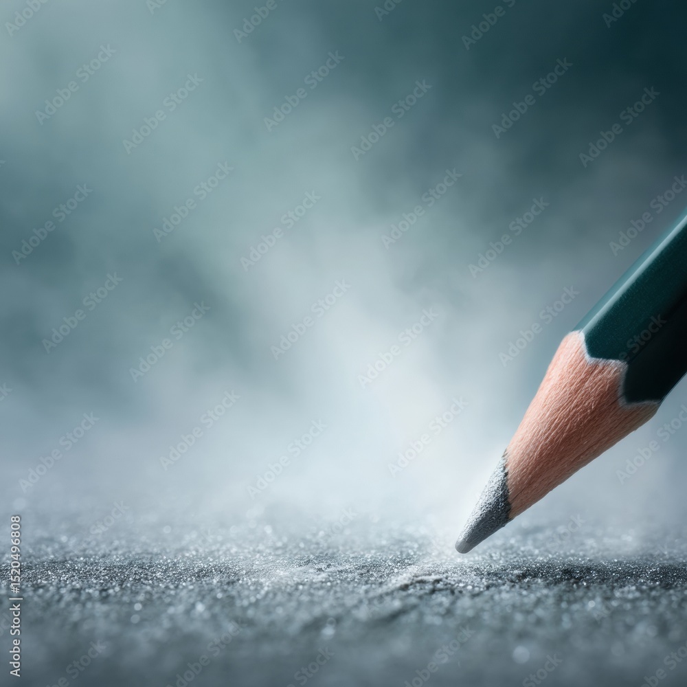 Poster Close-up of Pencil Mid-Correction on Paper with Visible Erasure Marks Symbolizing Precision and Learning in Educational and Modern Workplace Settings