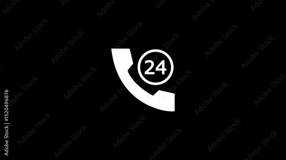 Poster 24 hours hotline. service hotline or helpline.24 hours call icon animation. phone appearing on scree