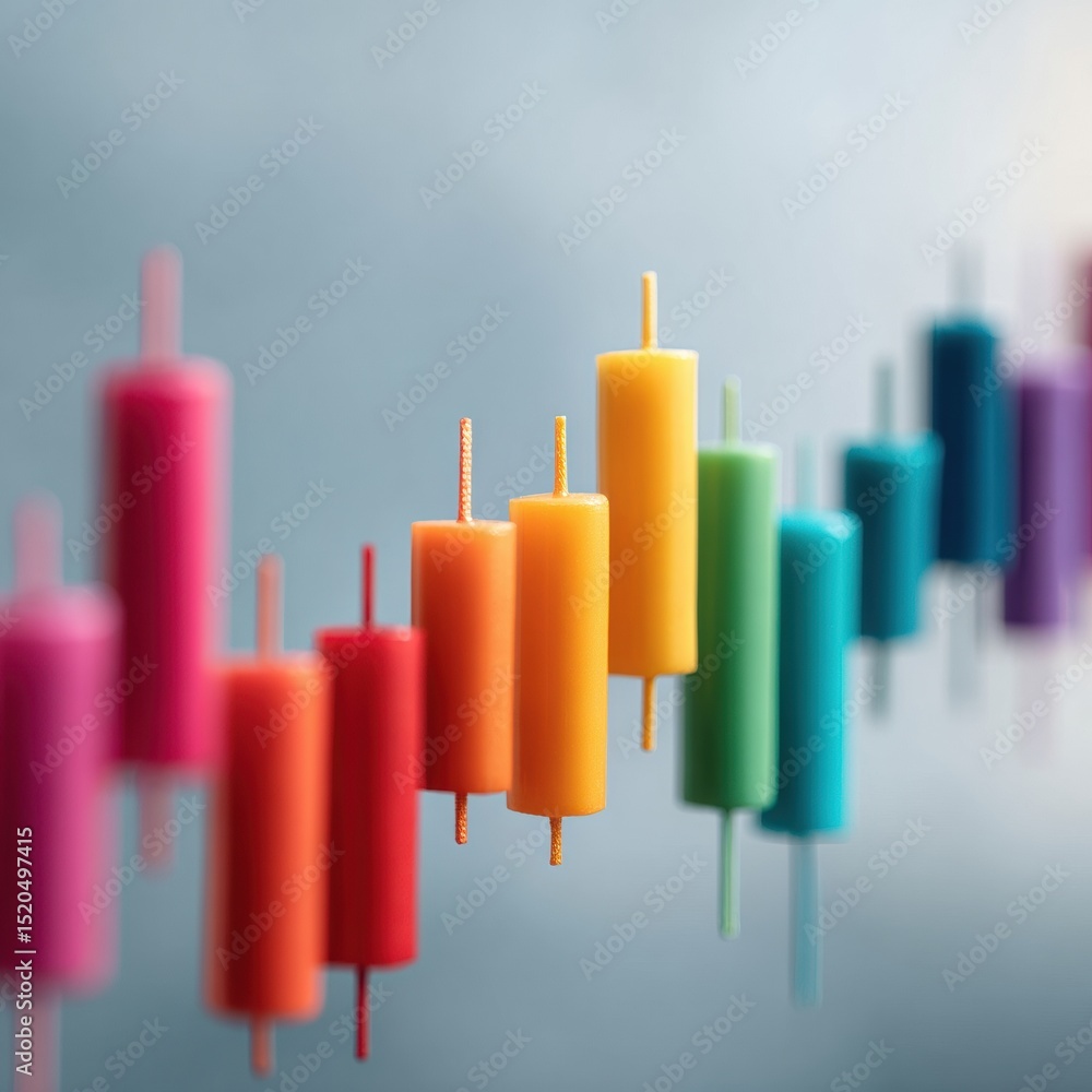 Poster colorful bond yields candlestick chart patterns on digital trading screen highlighting market volati